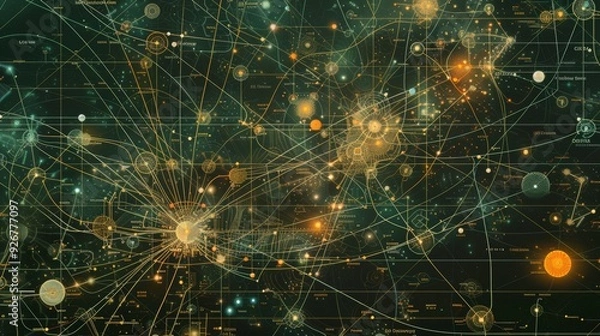 Fototapeta Highly Detailed Network Topology Map Showcasing Complex Node Connections for Technical Analysis