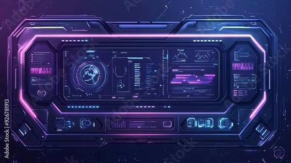 Fototapeta Futuristic FUI display screen frame with information fields User interface design for a scifi game with modern technological elements for a HUDstyle game Isolated illustration