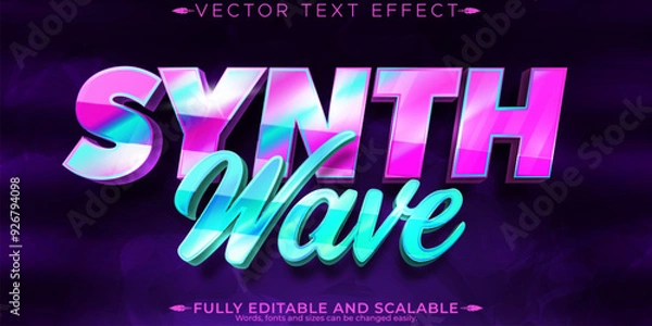 Fototapeta Music synth wave text effect, editable retro and neon text style