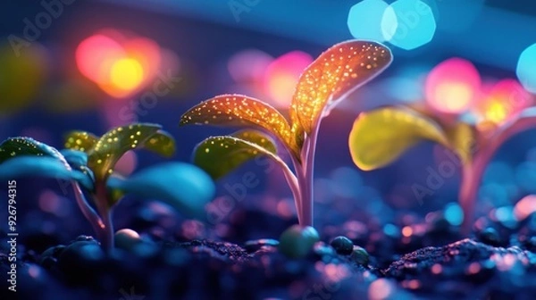 Fototapeta Glowing Seedlings in the Dark