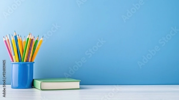 Fototapeta Colorful Desk Setup with Writing Tools