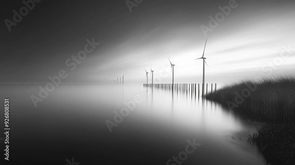 Obraz sea wind turbines at dawn