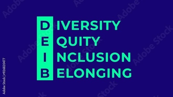 Obraz DEIB Strategic Plan. Diversity, Equity, Inclusion, Belonging in Infographic design. Isolated on dark blue background.