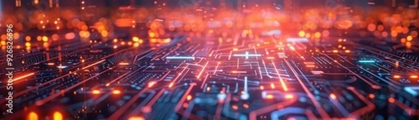 Fototapeta Wireframe 3D model, cyberpunk, glowing neon, futuristic