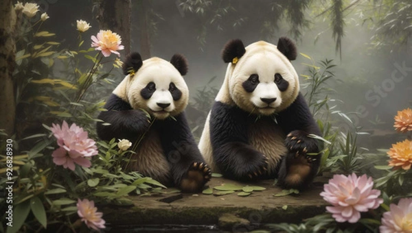 Obraz panda and bamboo