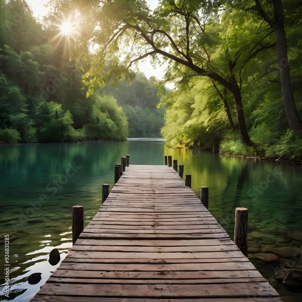 Fototapeta wooden bridge over the lake