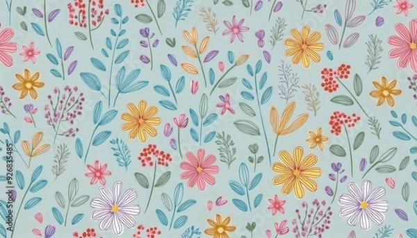 Obraz Seamless floral pattern, delicate abstract nature ornament for wallpaper, fashion textile print background. pastel colors botanical design. Generative Image