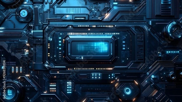 Fototapeta Futuristic Technology Interface with Glowing Blue Lines