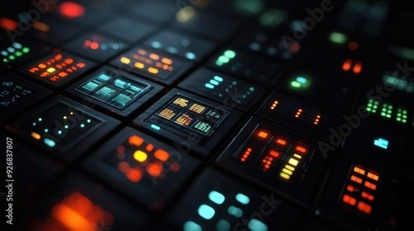 Obraz Futuristic Control Panel with Glowing Lights.
