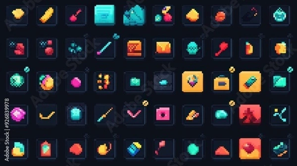 Fototapeta Pixelated Game Items Set.
