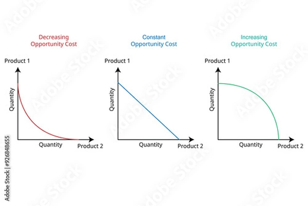 Obraz opportunity cost between product 1 and product 2 in different quantity graph