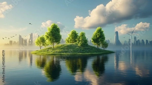 Fototapeta Powerful Clean Energy Technology Combats Global Warming Challenge