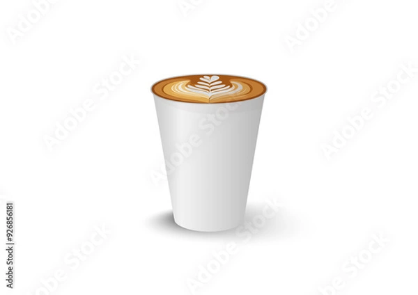 Fototapeta Hot Coffee, Cappuccino, Late, Mocha in white paper container cup with brown sleeve and white lid on the side