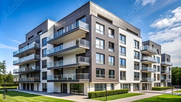 Fototapeta Minimalistic photo of a part of a modern grey and white apartment building , architecture, minimalistic, contemporary