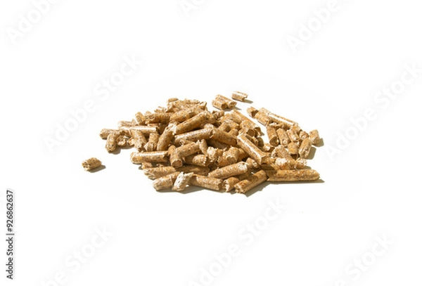 Obraz Pellet, pelet drzewny. Drewno opałowe na białym tle