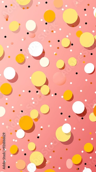 Fototapeta Yellow Circles, Dots, Balls on Pink Background, Abstract Image, Texture, Pattern, Wallpaper, Cover and Screen of Smartphone, Cell Phone, Computer, Laptop, 9:16 and 16:9 Format