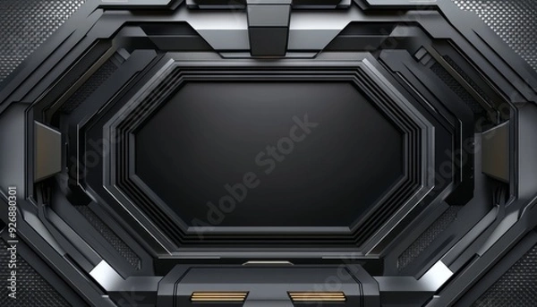 Fototapeta Futuristic Black Octagonal Panel with Metallic Accents