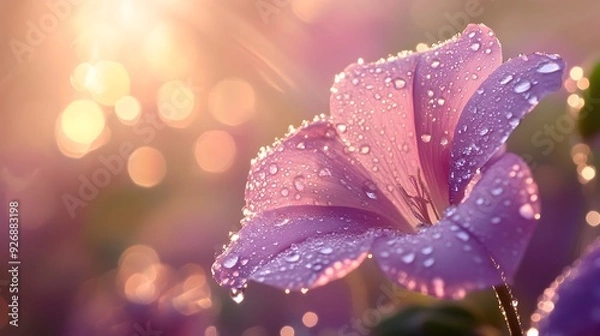 Fototapeta Shimmering Droplets on a Morning Glory Bloom in Natural Light