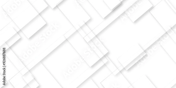 Fototapeta Abstract Geometric background with squares in bright light with soft shadows as pattern White and gray geometric square technology seamless white banner concept for business and presentation
