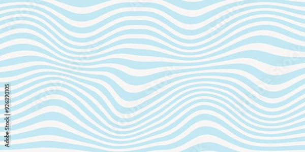 Obraz Blue and beige diagonal wavy lines seamless pattern. Simple vector abstract liquid stripes background