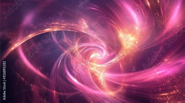 Fototapeta Spiraling Waves of Pink and Gold Light in Abstract Digital Artwork.