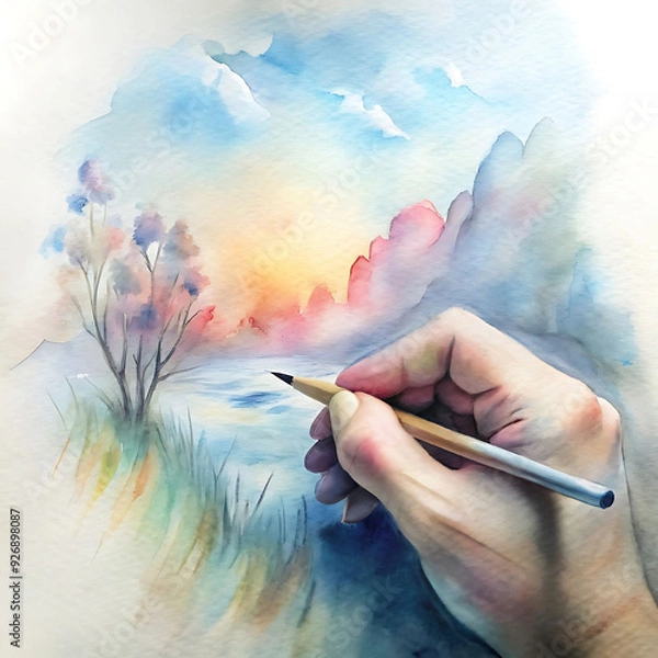 Fototapeta hand with pencil