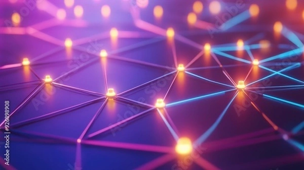 Fototapeta Digital network connections glowing in a geometric pattern