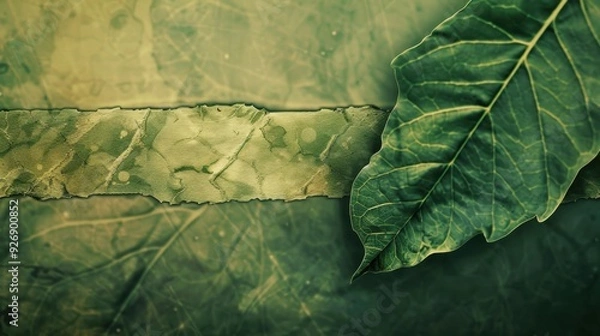 Fototapeta A textured leaf background with a blurred strip in the middle, ideal for text placement.