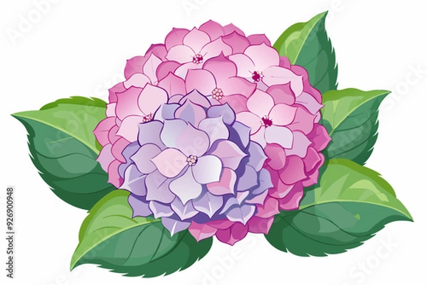 Obraz Pink and Purple Hydrangea with Green Leaves