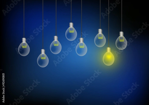 Fototapeta Vector : Light bulbs on blue background
