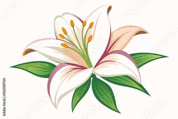 Fototapeta White Lily Flower with Green Leaves