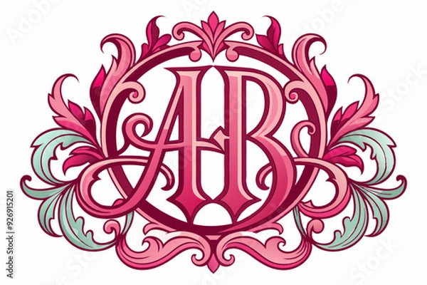 Obraz Ornate Floral Monogram with Letters A and B