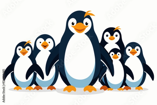 Obraz A Family of Six Penguins Standing Together
