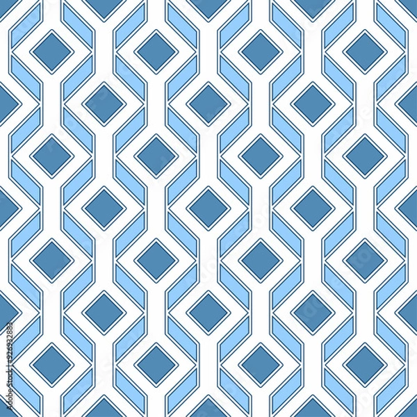 Fototapeta Seamless geometric pattern consisting of hollow cube shapes with border lines. Suitable for graphic design, textiles, interiors, wrapping, print, etc.