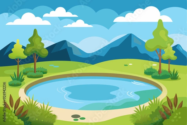 Obraz Serene Mountain Landscape with a Circular Pond