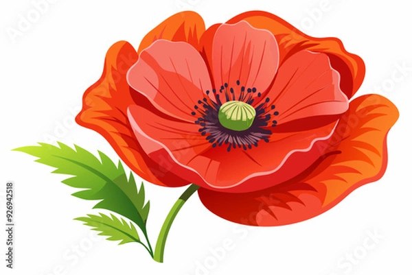 Fototapeta Red Poppy Flower with Green Leaves