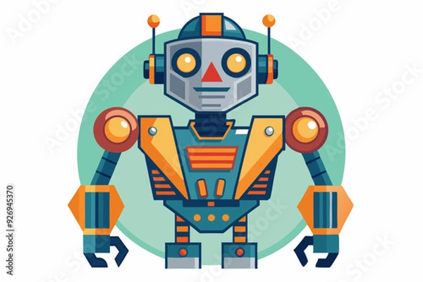 Obraz Friendly Cartoon Robot with Orange and Blue Accents