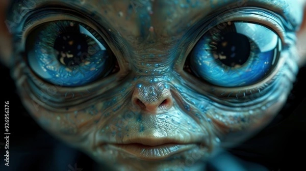 Fototapeta Alien Gazing at Earth from Spacecraft Window | Intriguing Extraterrestrial Watching Planet, Concept for Discovery or Adventure Book Cover Design