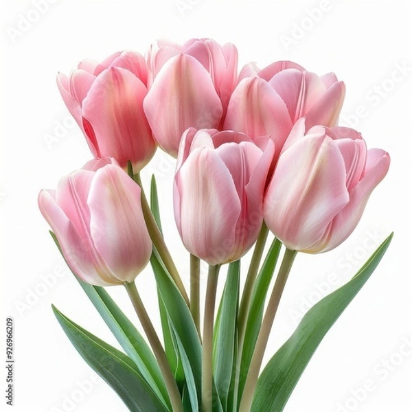 Fototapeta Beautiful pink tulips arranged elegantly, perfect for spring themes and floral designs. A touch of nature's charm for any setting.