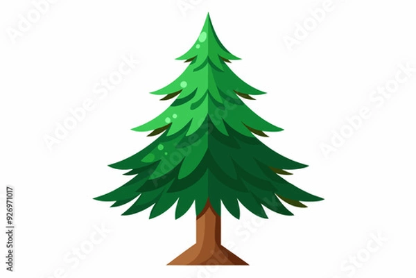 Fototapeta A Single Green Pine Tree with a Brown Trunk