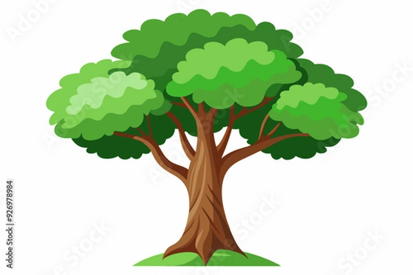 Obraz Cartoon Illustration of a Green Tree with Brown Trunk