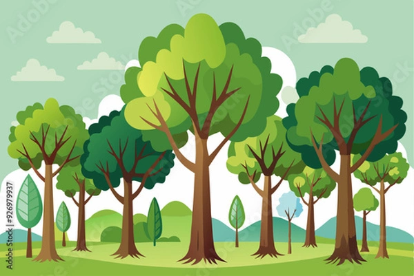 Obraz A Colorful Illustration of a Forest with Lush Green Trees