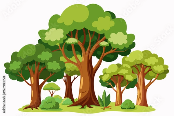 Obraz Cartoon Illustration of a Forest with Lush Trees and Green Bushes
