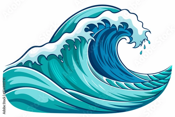 Obraz A Stylized Blue Ocean Wave with White Foam