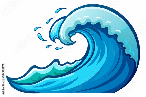 Obraz A Stylized Blue Ocean Wave with Water Droplets