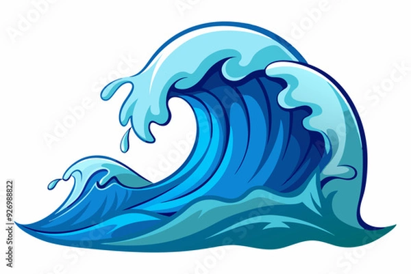 Obraz A Blue Ocean Wave Breaking With White Background