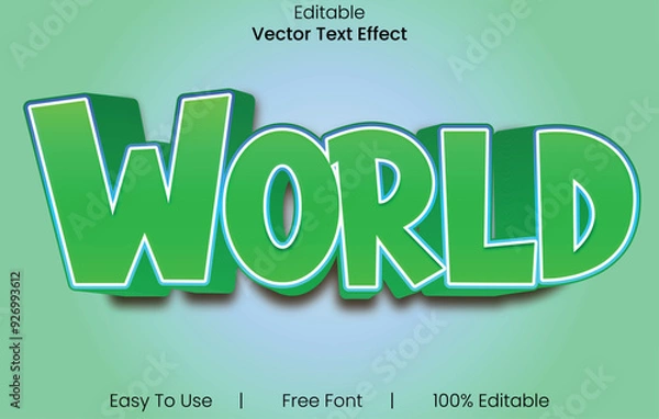 Fototapeta World 3d text design font effect.