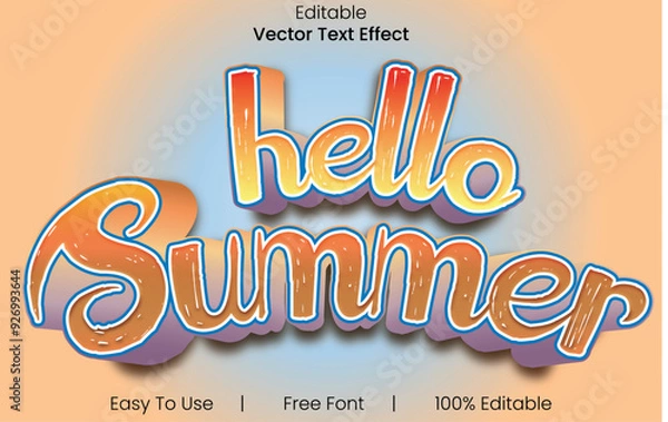 Fototapeta Hello, Summer 3d text design font effect.