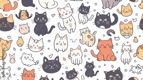 Fototapeta Free Cute and funny cats doodle vector set