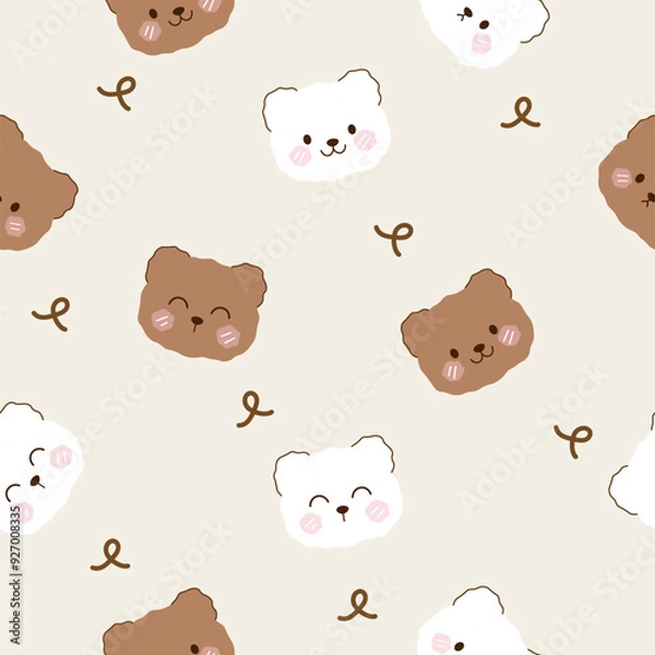 Obraz cute  white and brown  teddy bear  heads  seamless pattern